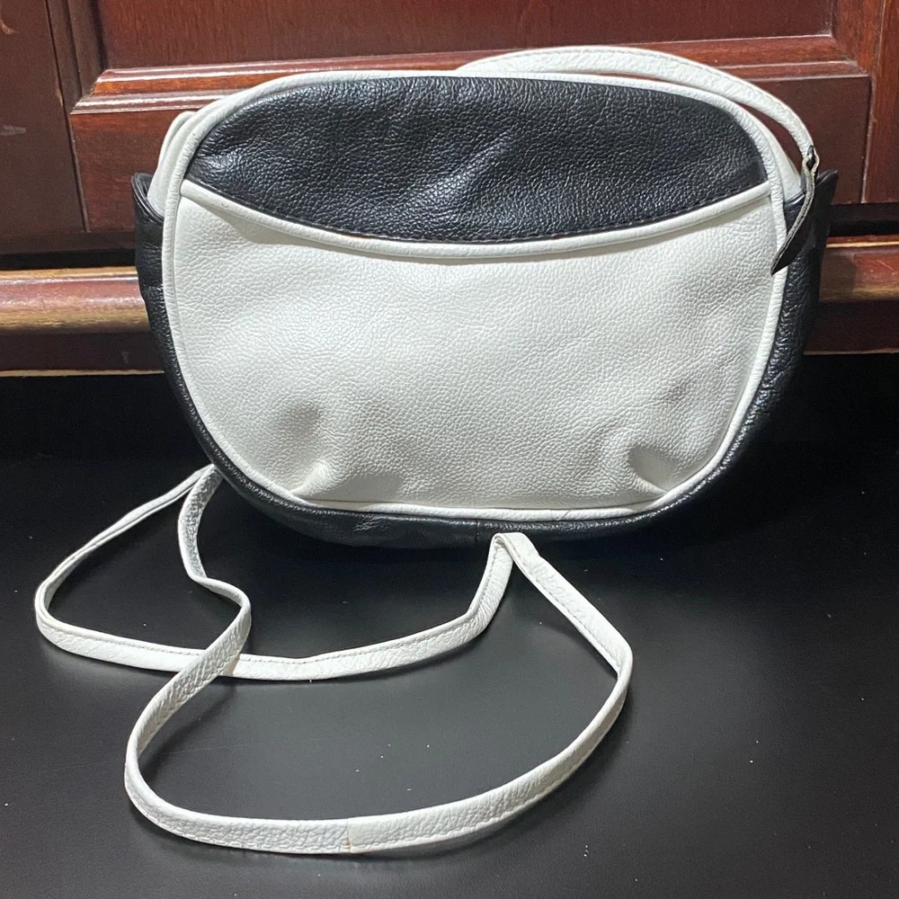 Vintage Black and White Women's leather Crossbody Bag